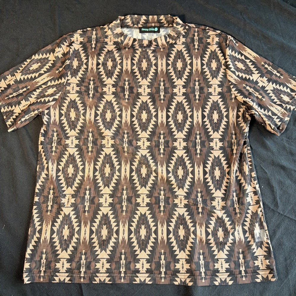 1ak~ Womens 2X Sterling Kreek See Through Aztec Brown & Black Shirt